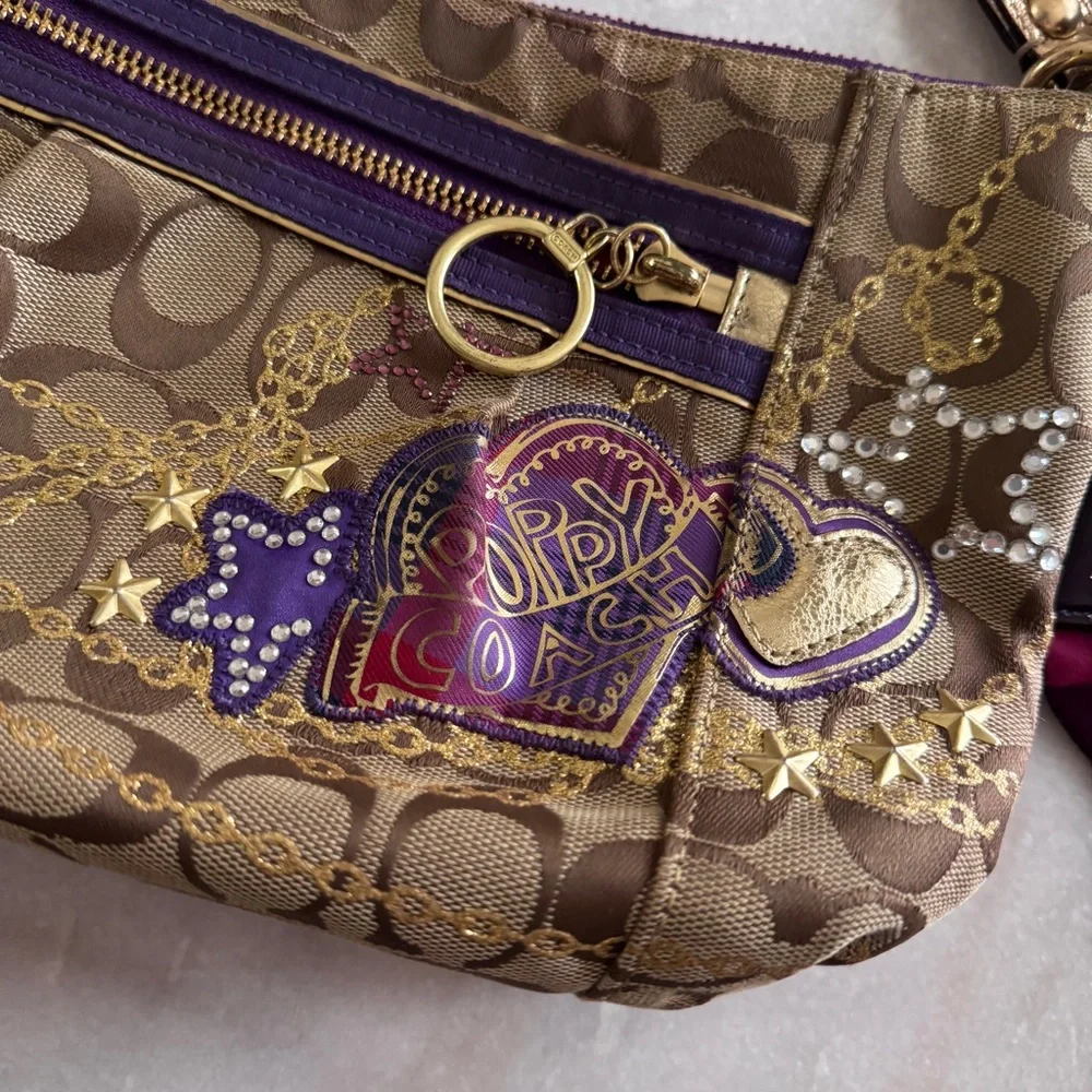 RARE Coach Poppy Tartan Applique Groovy Crossbody Shoulder Bag Brown Monogram - Picture 3 of 16